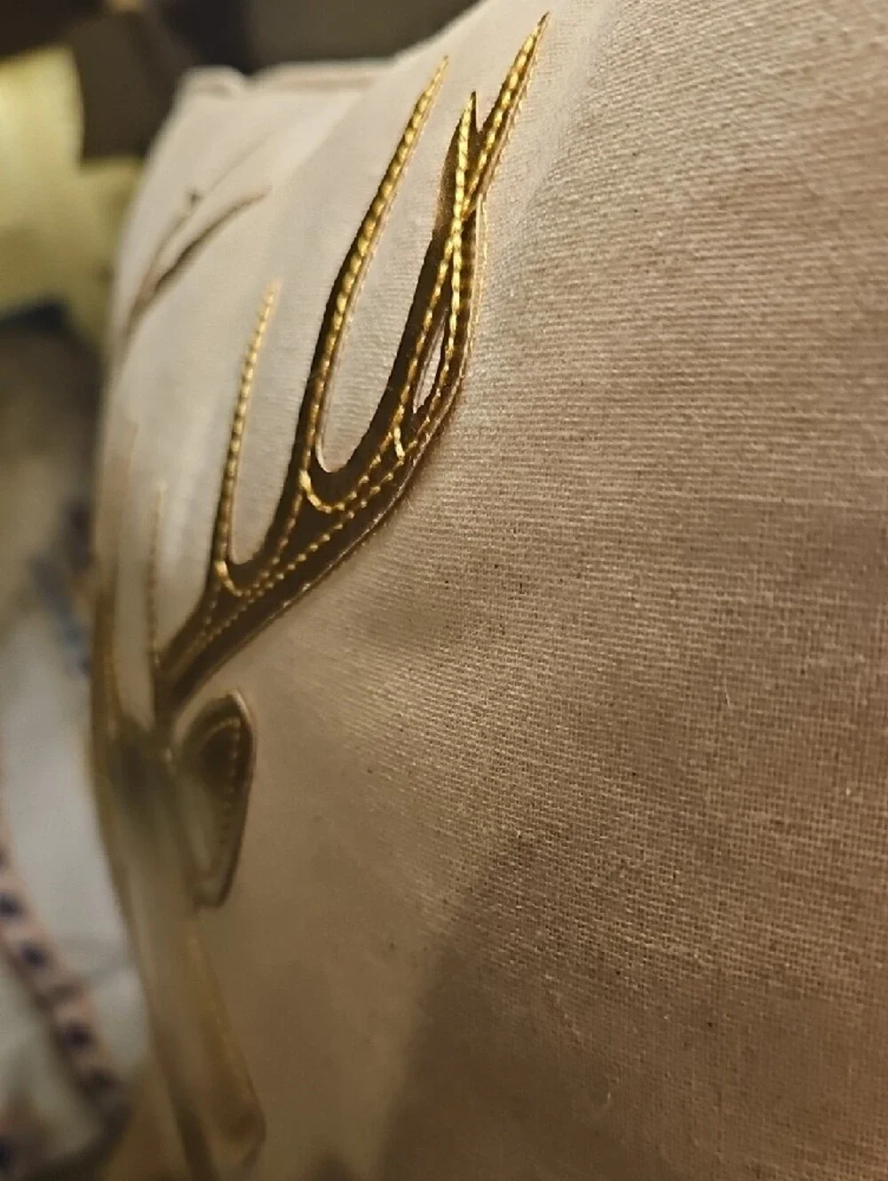 Gold Deer Appliqué Holiday Throw Pillow - Cream New Without Tags 18x18